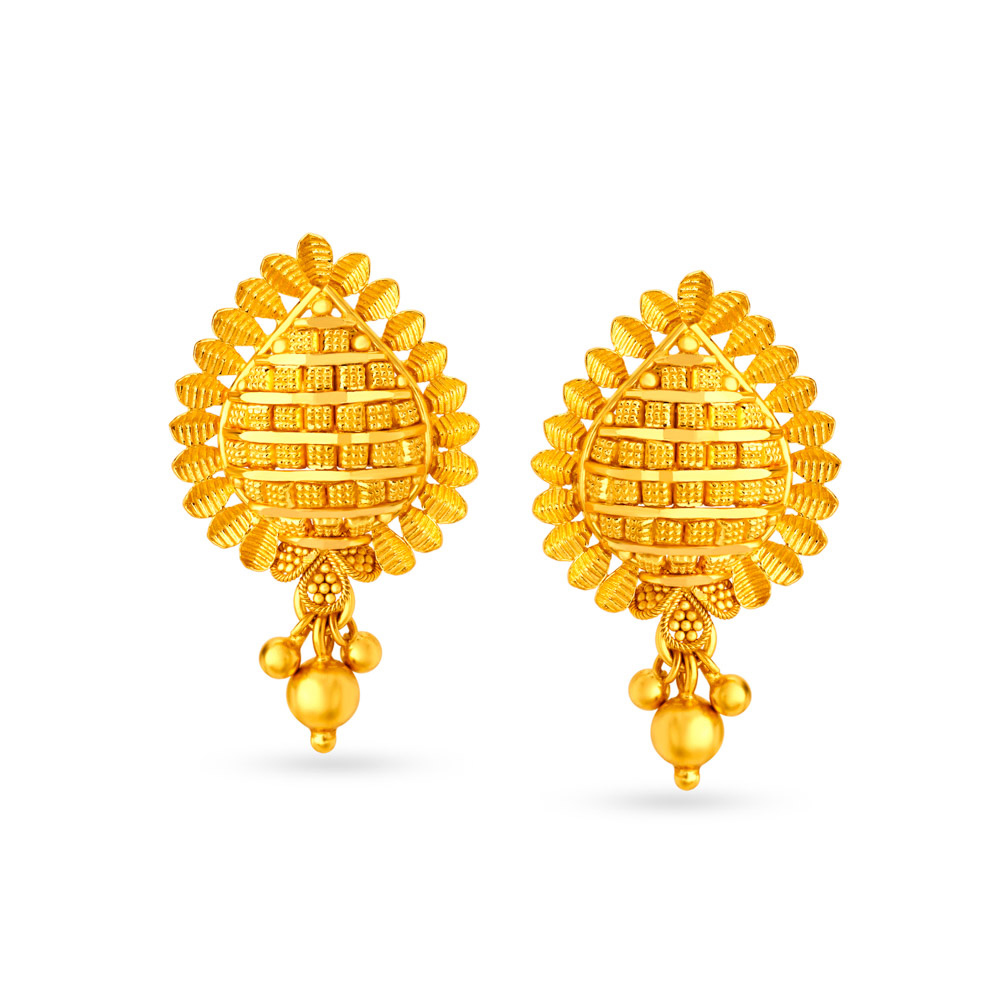 Charming Pear Shape Gold Drop Earrings