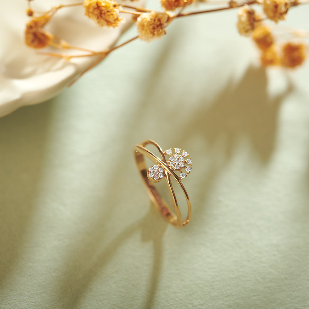 Beautiful 18 Karat Rose Gold And Diamond Floral Finger Ring