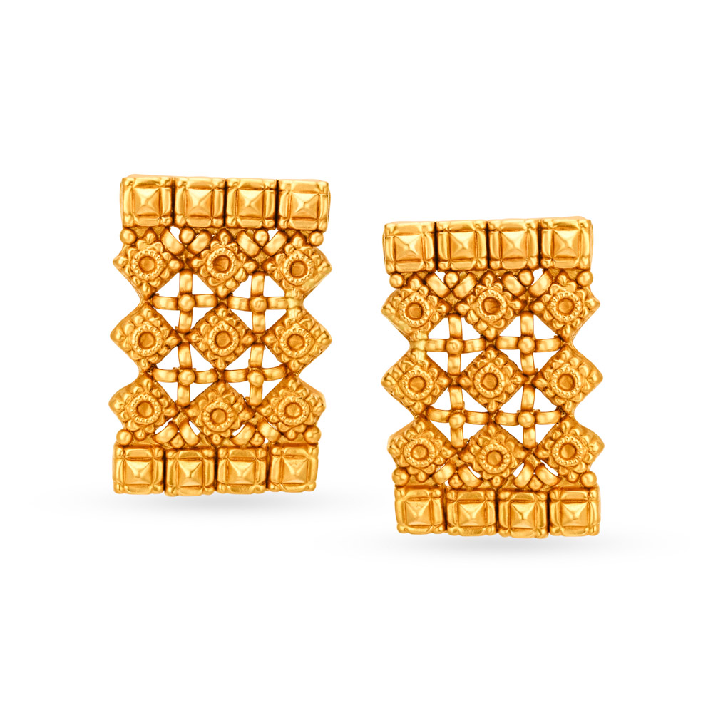 Intricate 22 Karat Yellow Gold Floral Studs
