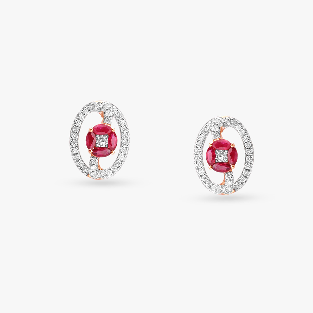 Gleaming Ruby Diamond Stud Earrings
