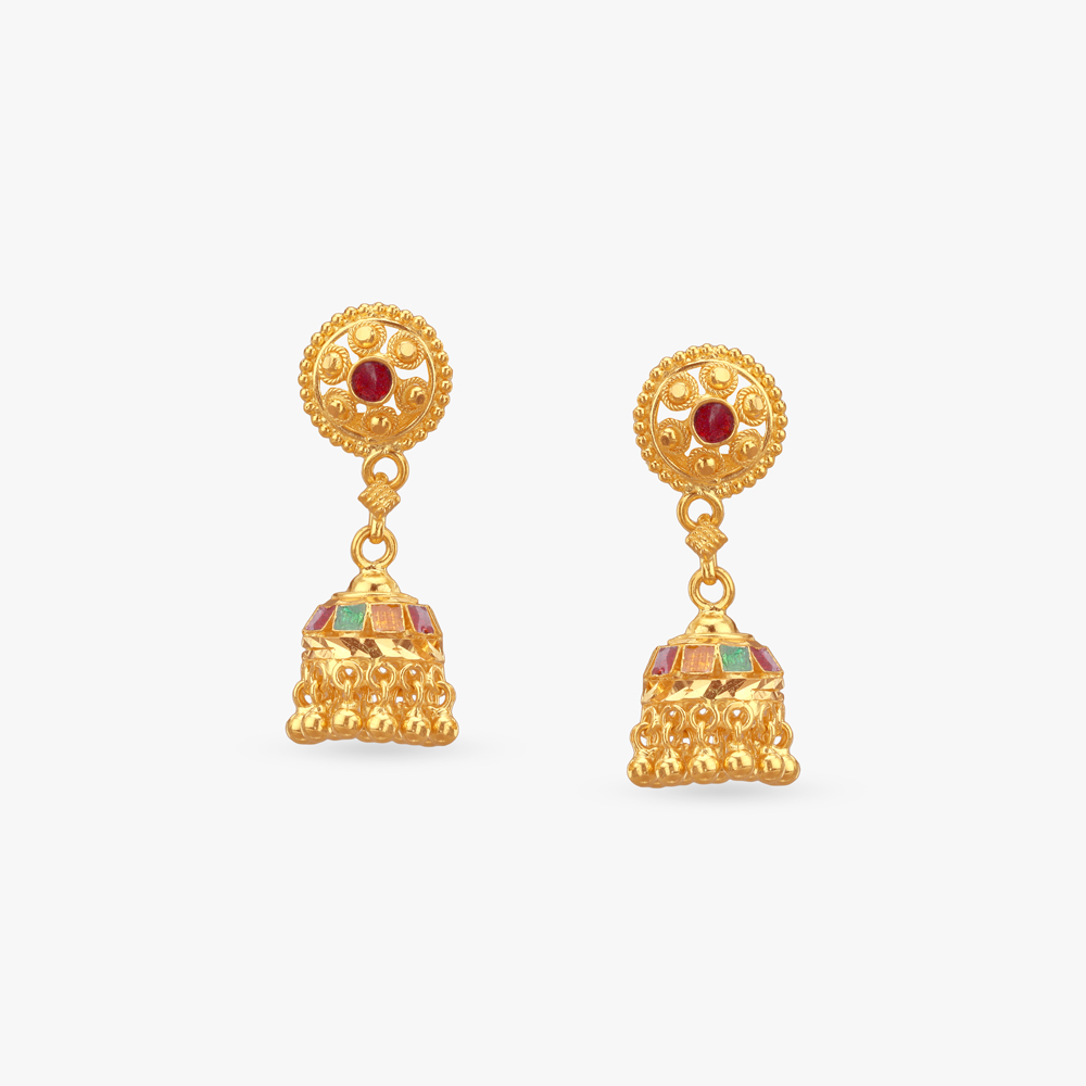 Enamel Dome Gold Jhumka Earrings