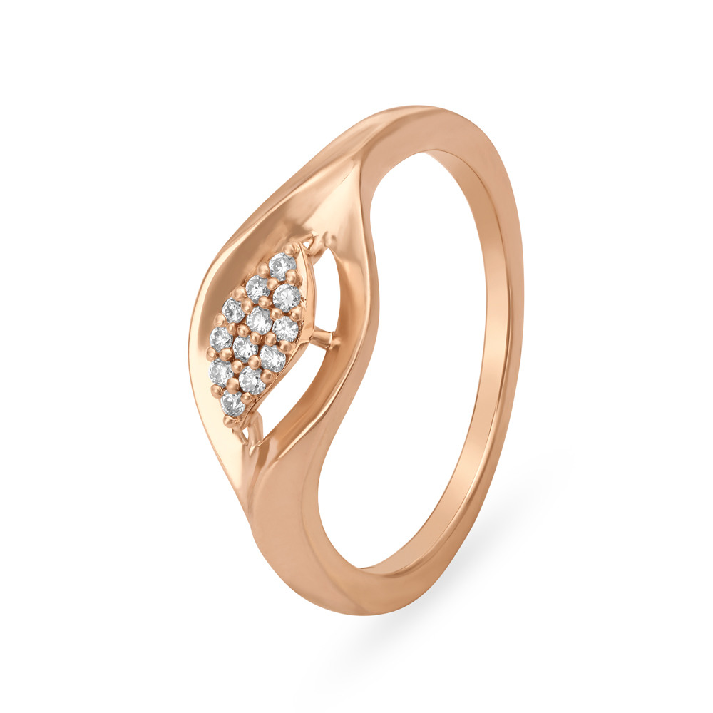 

Elegant Leaf Inspired Rose Gold and Diamond Burfi Ring