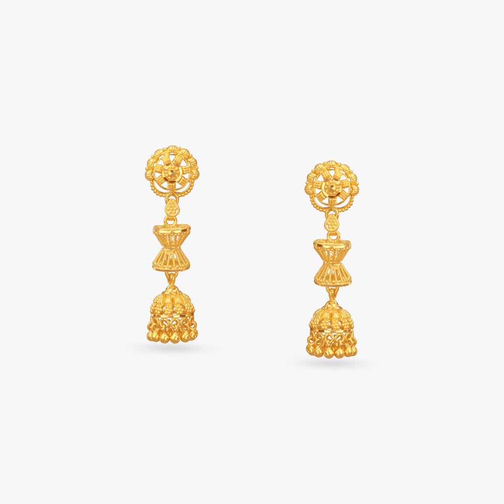 Hourglass Cascade Gold Jhumka Earrings