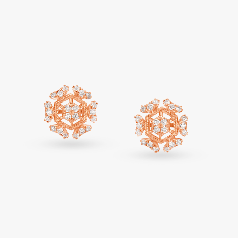 Hexagonal Harmony Diamond Stud Earrings