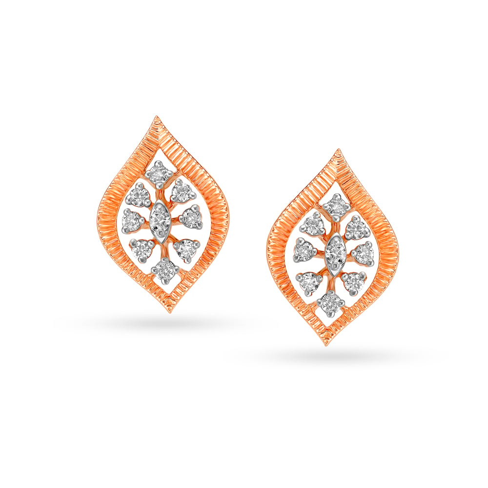 Lotus Crest Diamond Stud Earrings