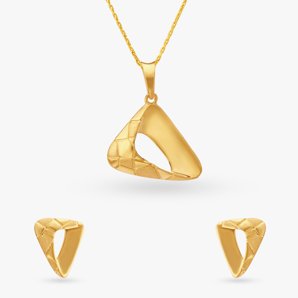 

Triangular Gold Pendant and Earrings Set
