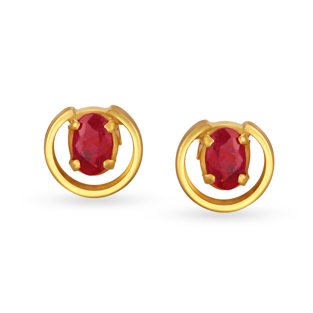 Exquisite 22 Karat Yellow Gold And Ruby Circular Studs