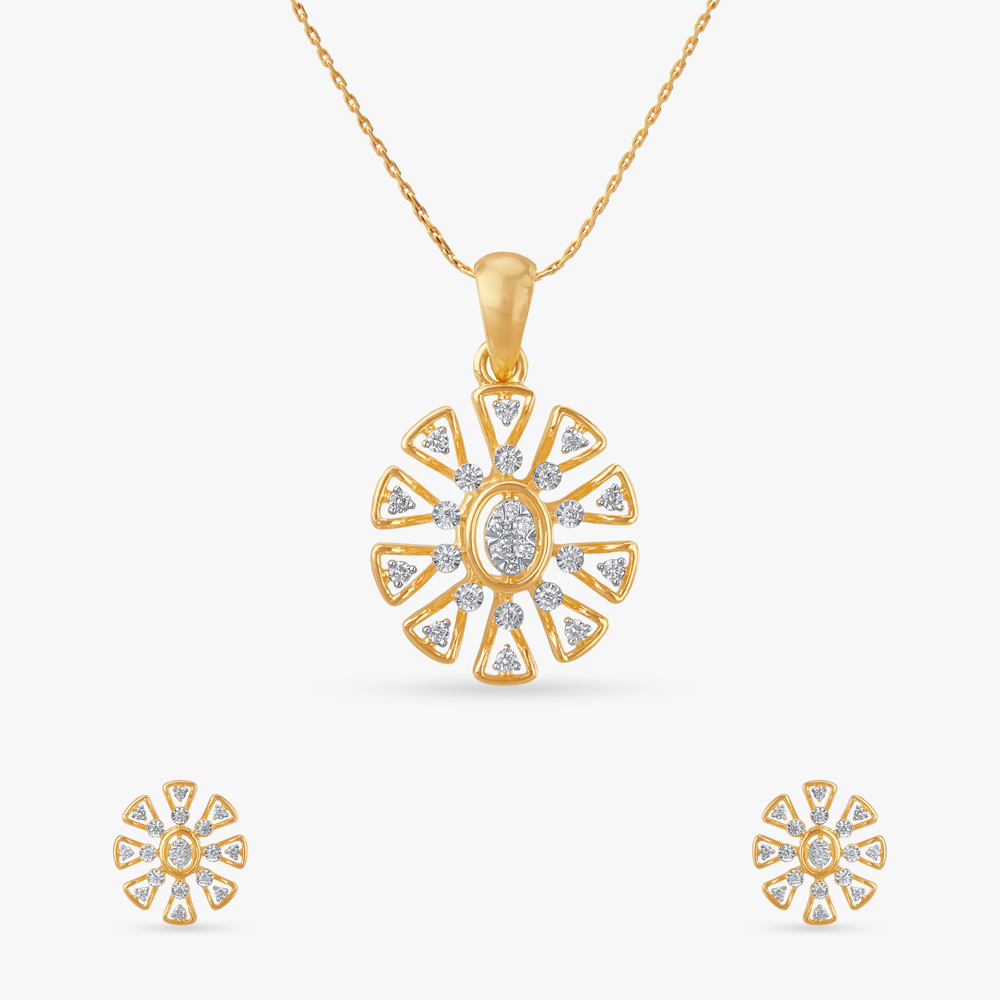Radiant Bloom Diamond Pendant and Earrings Set