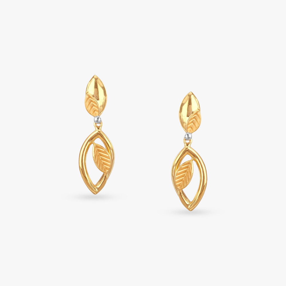Twin Leaf Gold Drop Earrings