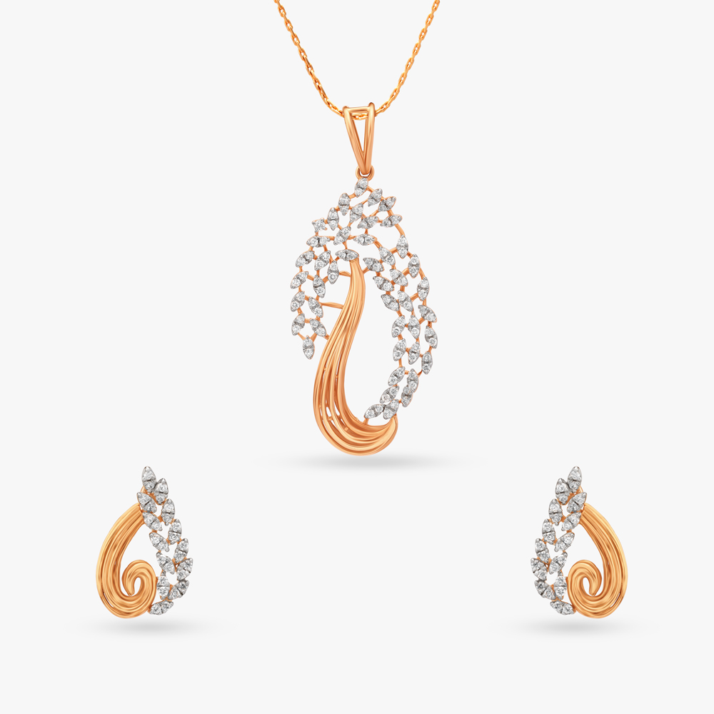 Cascading Waterfall Diamond Pendant and Earrings Set
