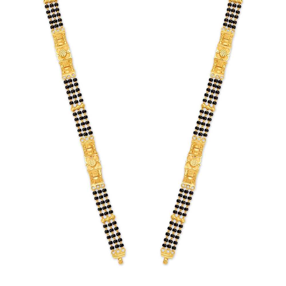 Traditional Floral Motif Black Bead Gold Mangalsutra