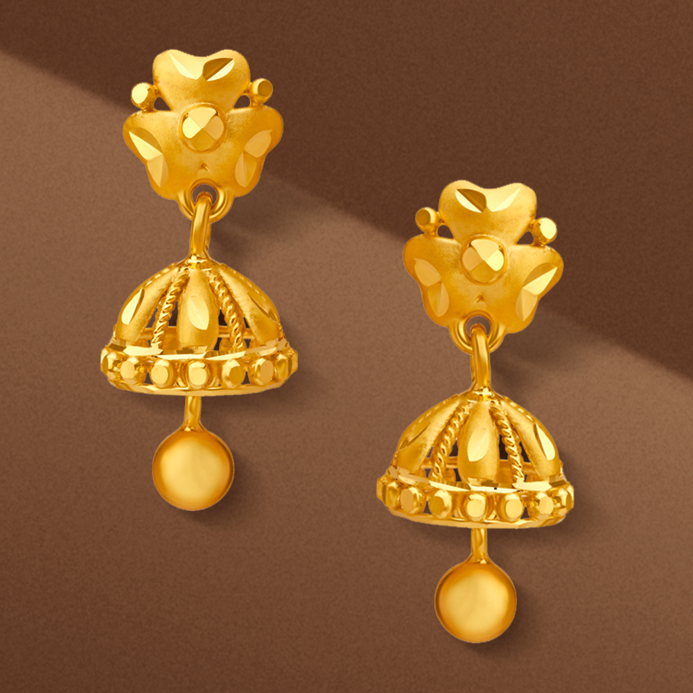 

Delightful Yellow Gold Clover Jhumkas