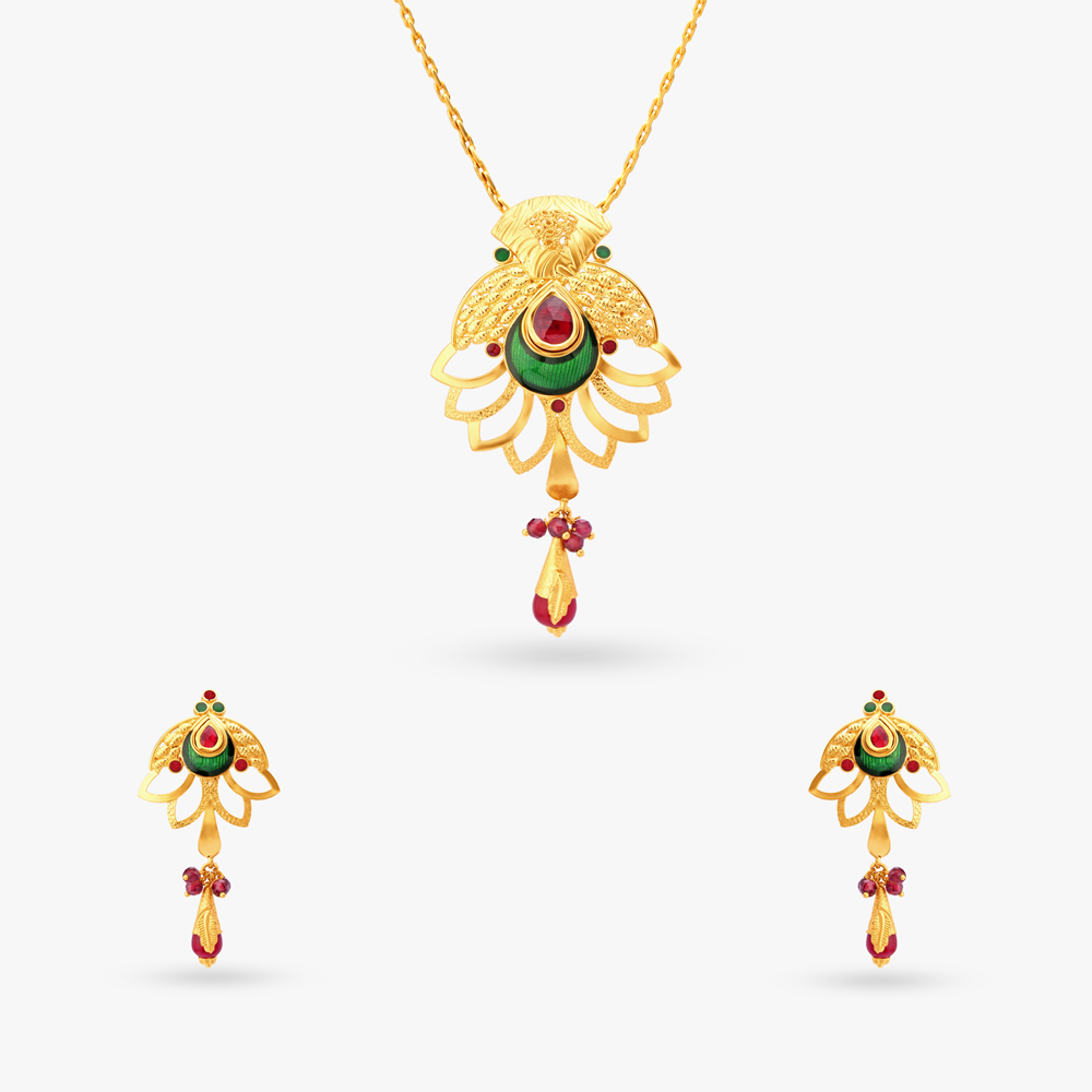Antique Gold Pendant and Earrings Set