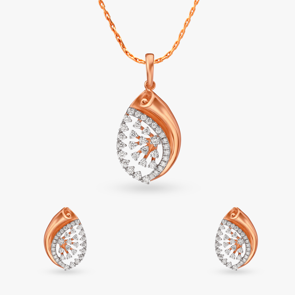 Droplet Diamond Pendant and Earrings Set