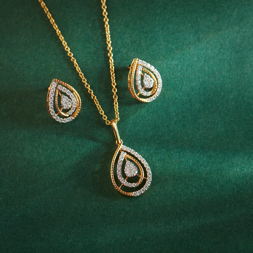 Double Drop Diamond Pendant and Earrings Set