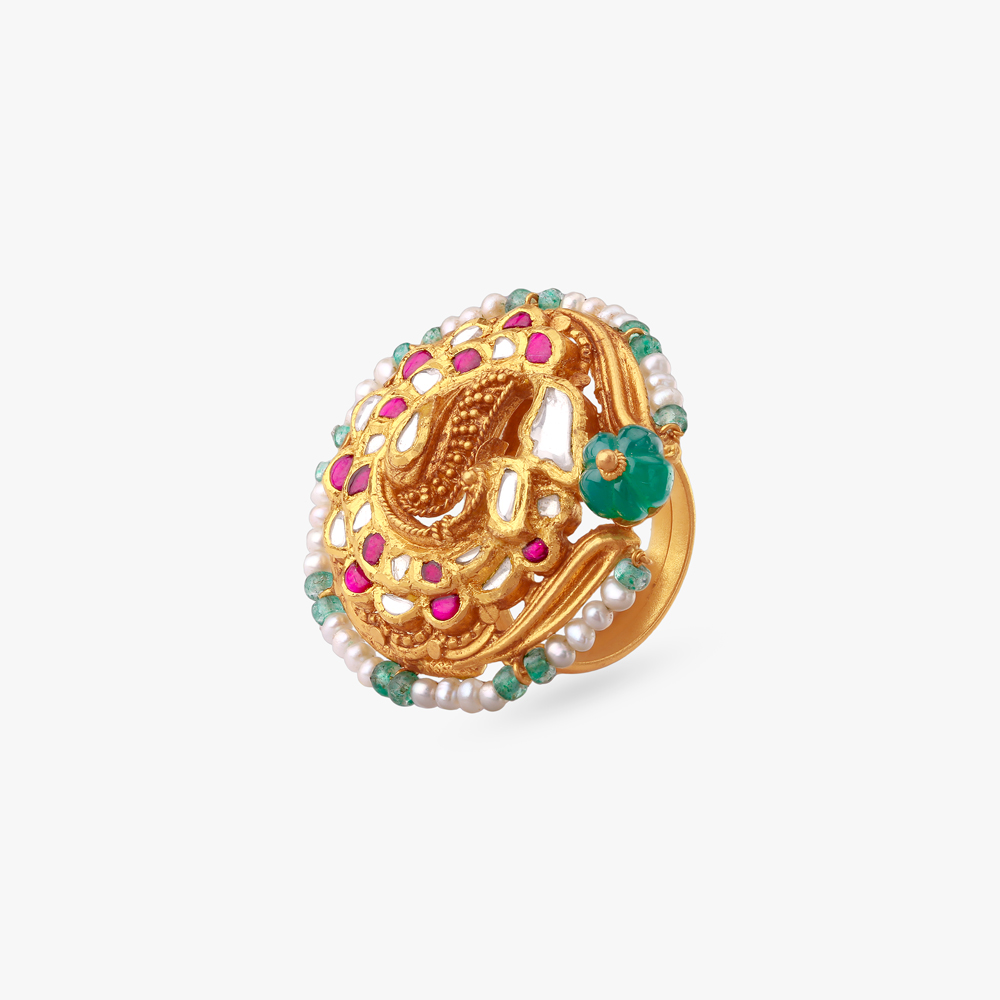 Nesting Peacock Gold Ring