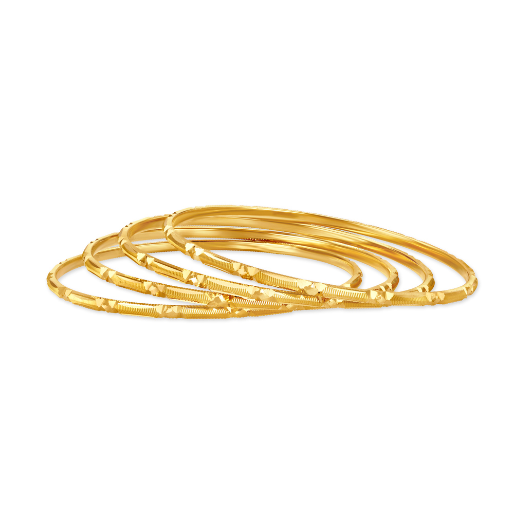 Graceful Yellow Gold Striated Bangles