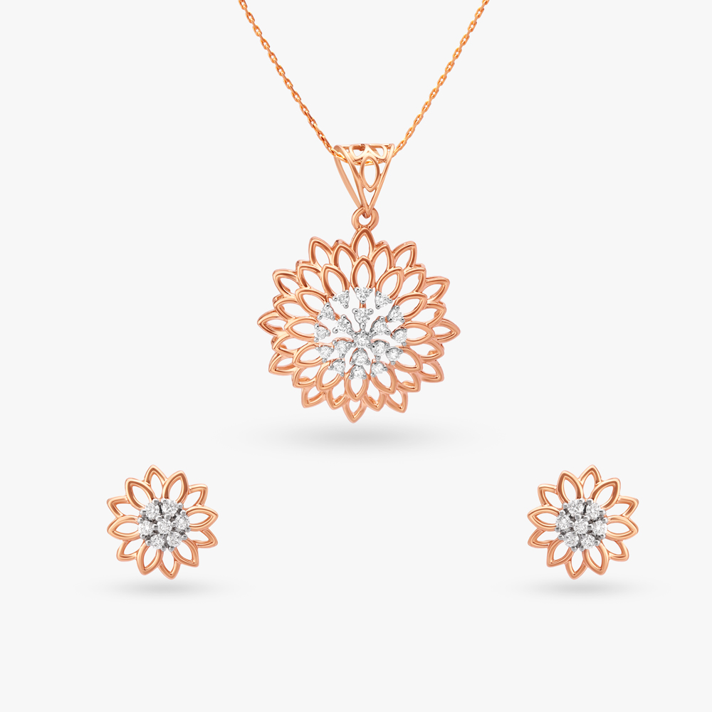 Sunburst Diamond Pendant and Earrings Set