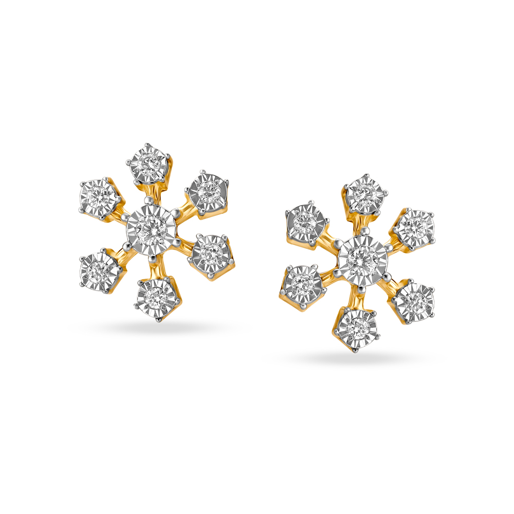 Charming Seven Stone Diamond Stud Earrings in White and Yellow Gold