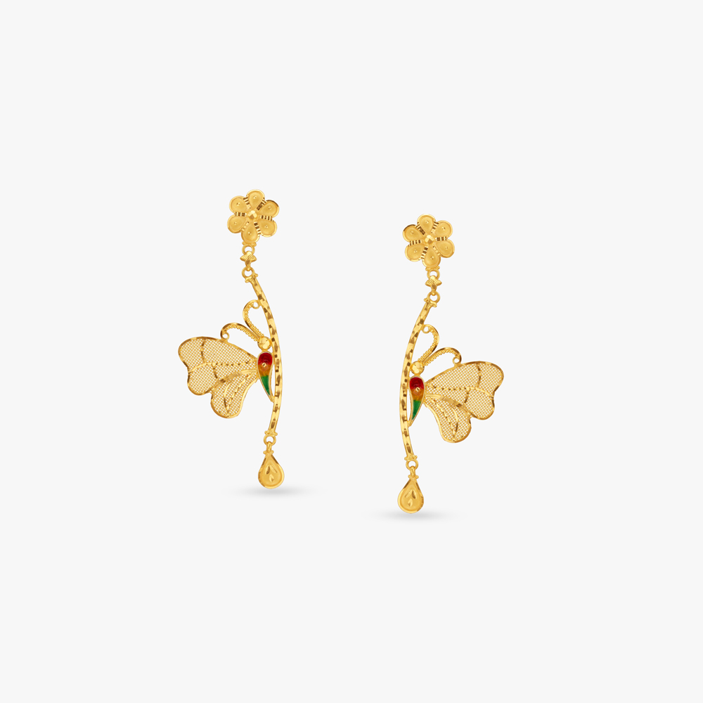 Butterfly Bloom Gold Drop Earrings