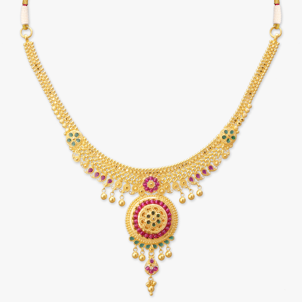 Floral Drop Gold Necklace