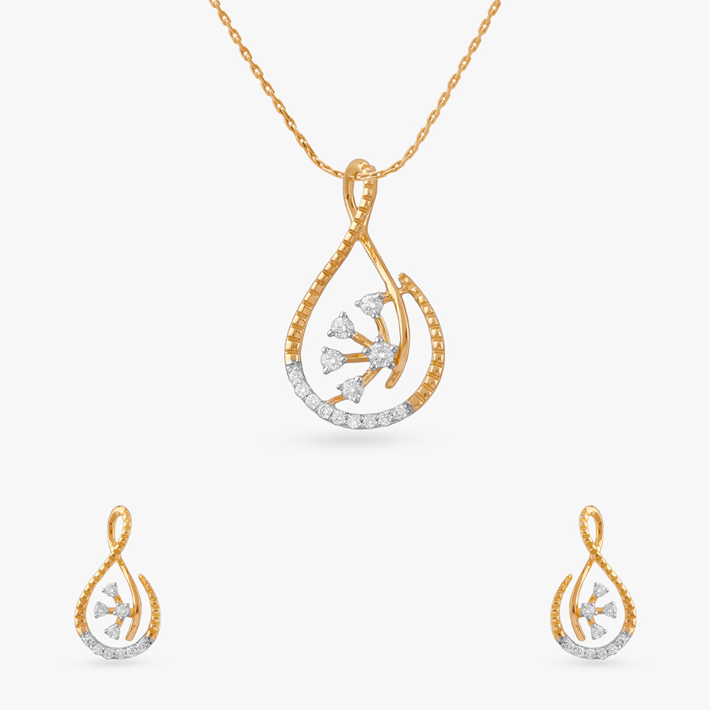Whimsical Loop Diamond Pendant and Earrings Set