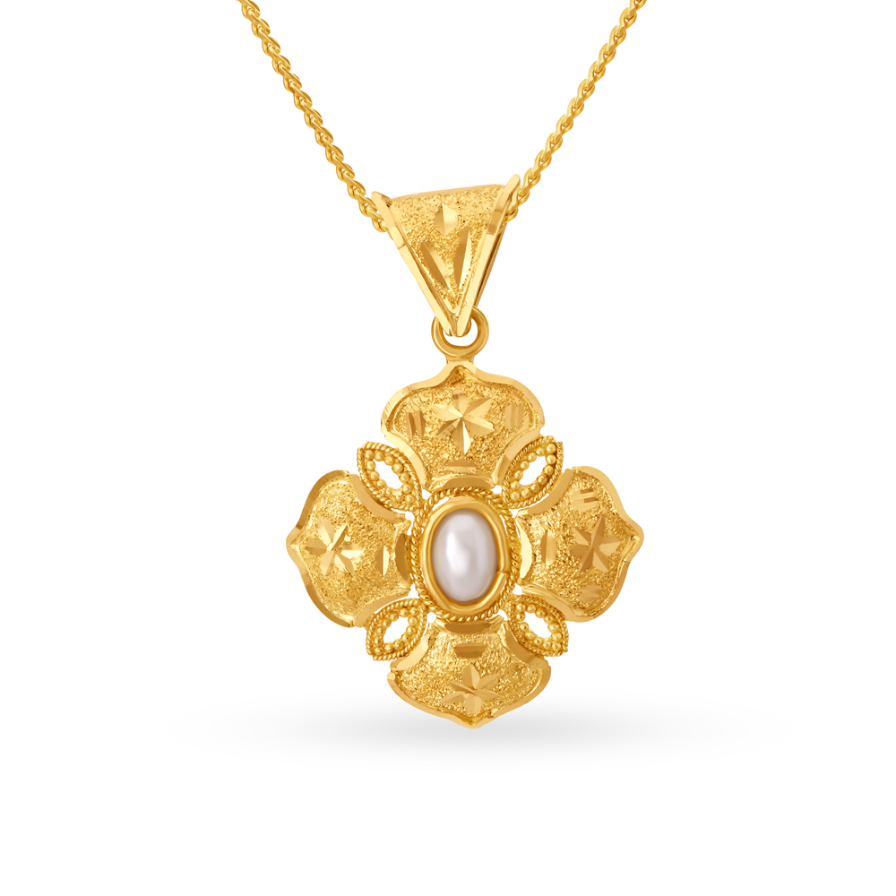 Majestic 22 Karat Yellow Gold And Pearl Floral Pendant