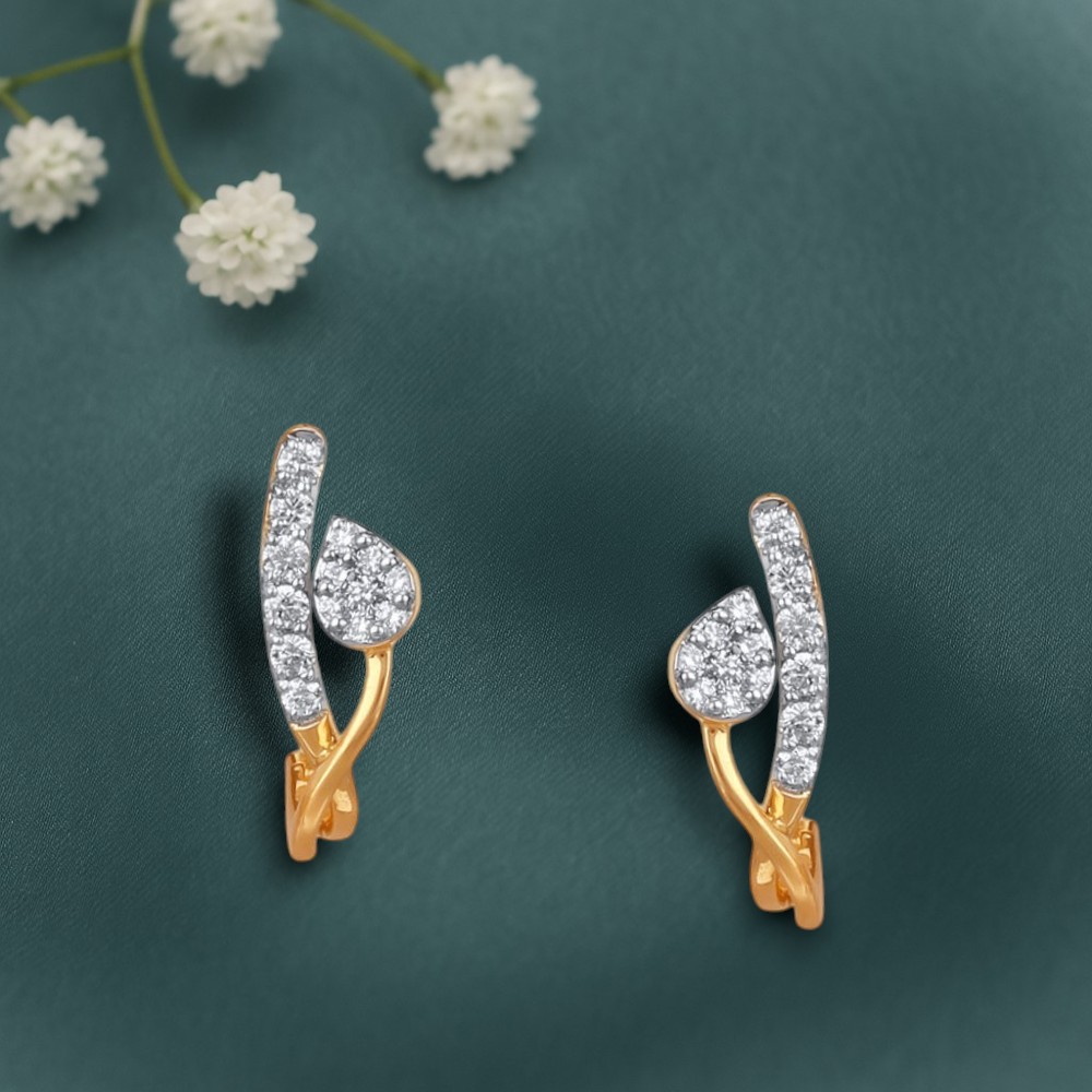 Abstract Leaf Diamond Hoop Earrings