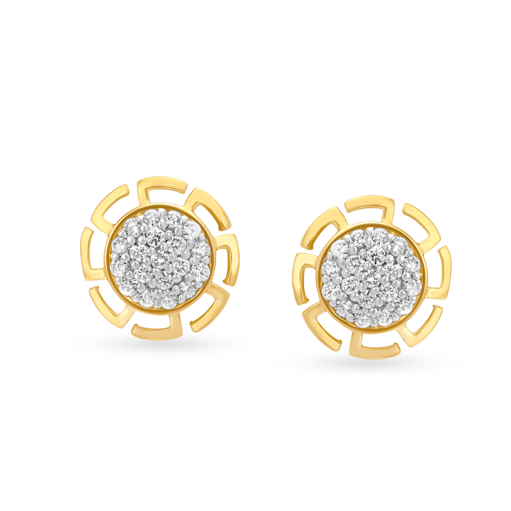 Dainty Sunflower Gold and Diamond Stud Earrings