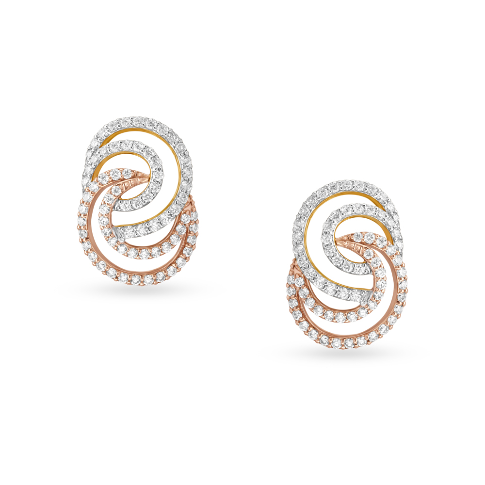 Chic Spiral Diamond Adorned Gold Studs