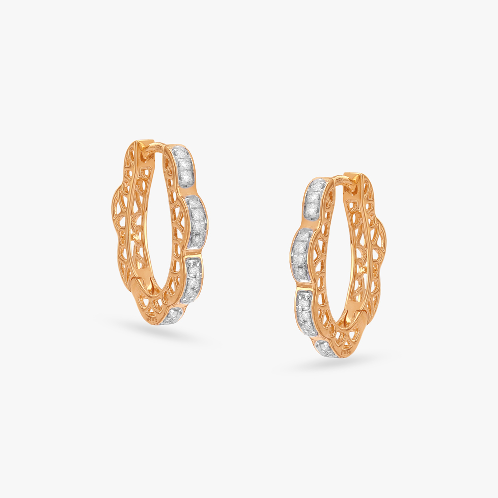 Scallop Square Diamond Hoop Earrings