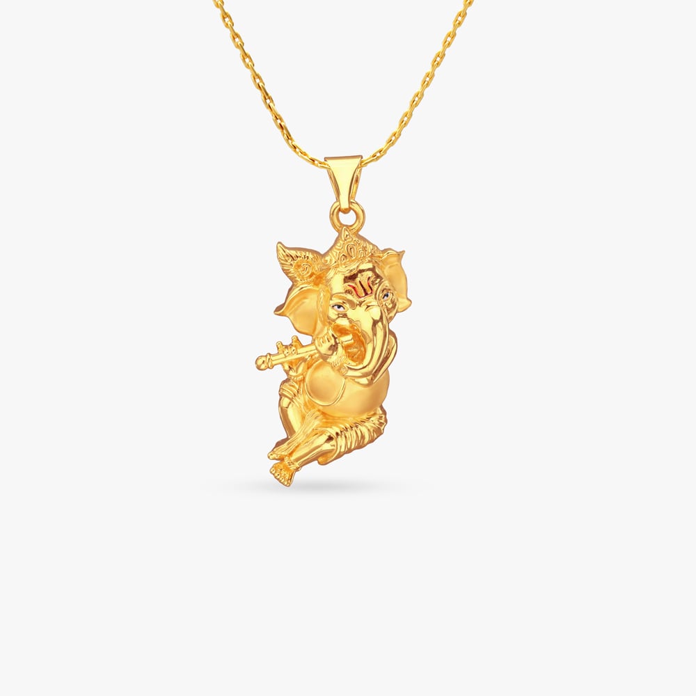 Flute Ganesha Gold Pendant