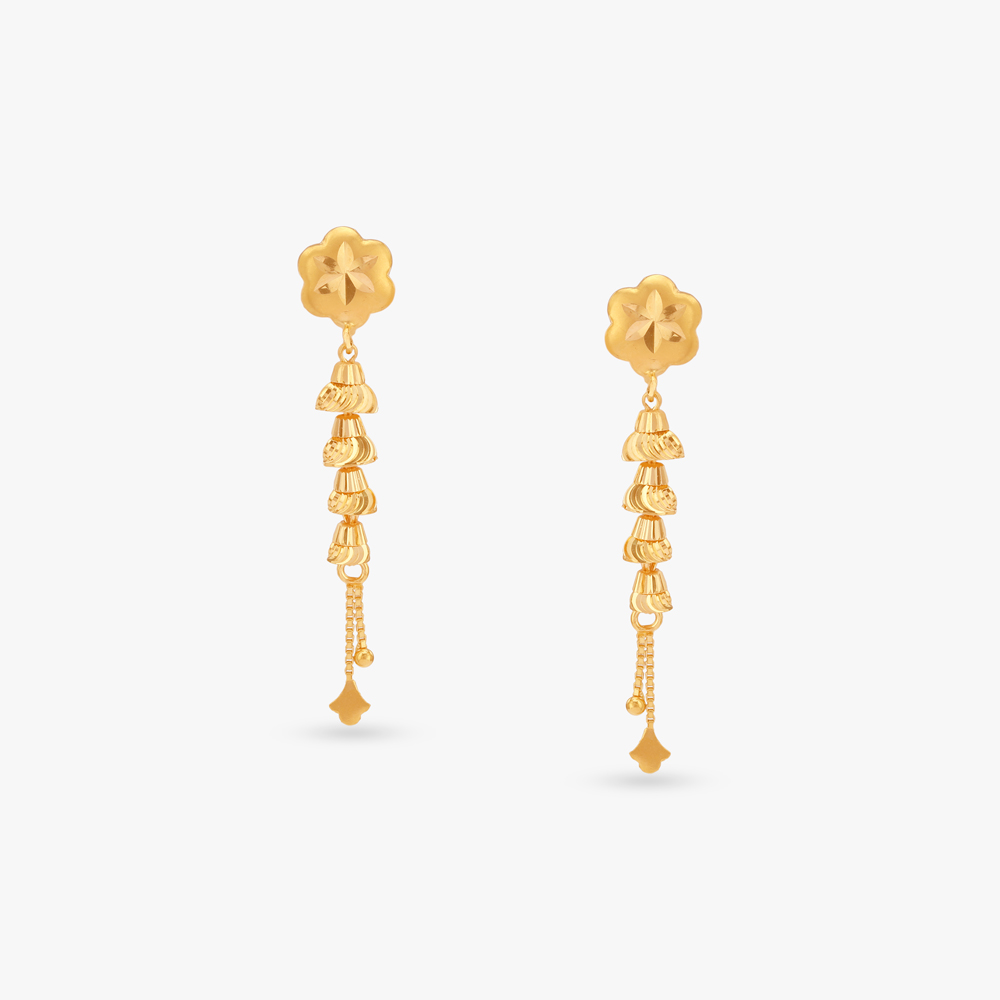 Floral Tassel Gold Drop Earrings