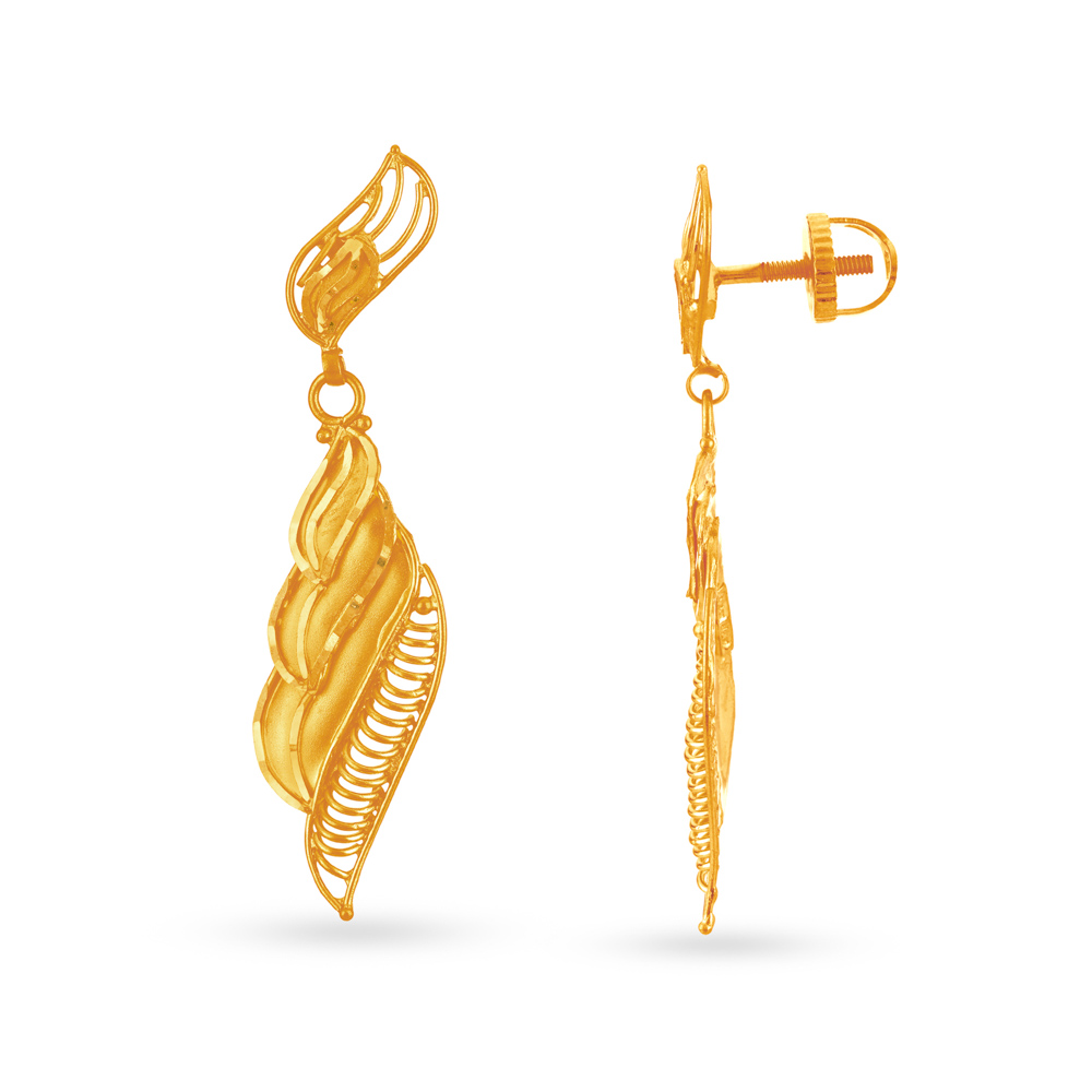 

Beguiling Jali Work Leafy Gold Drop Earrings