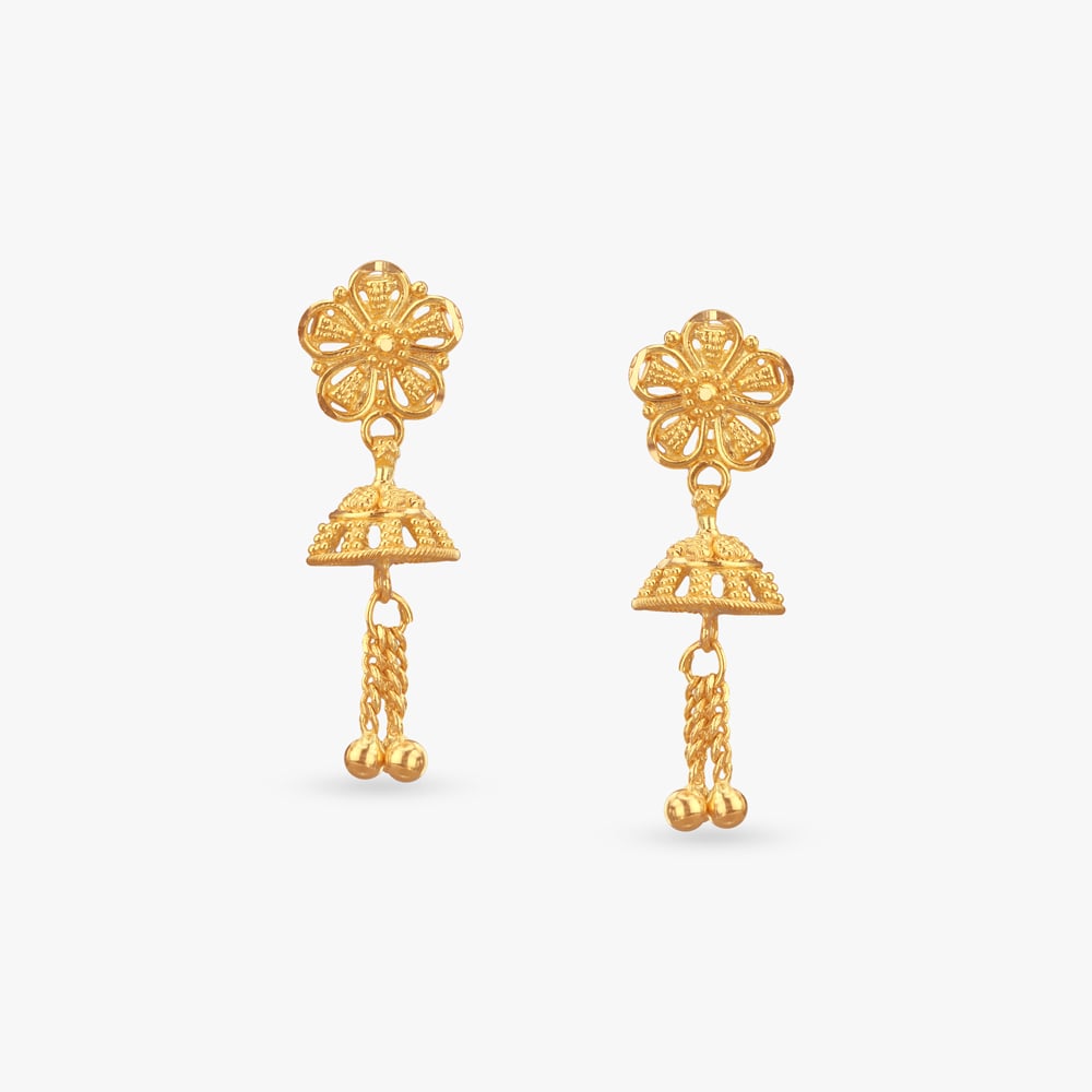 Bloom Drop Gold Jhumka Earrings