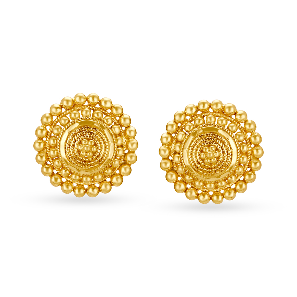 Appealing 22 Karat Yellow Gold Beaded Circular Stud Earrings