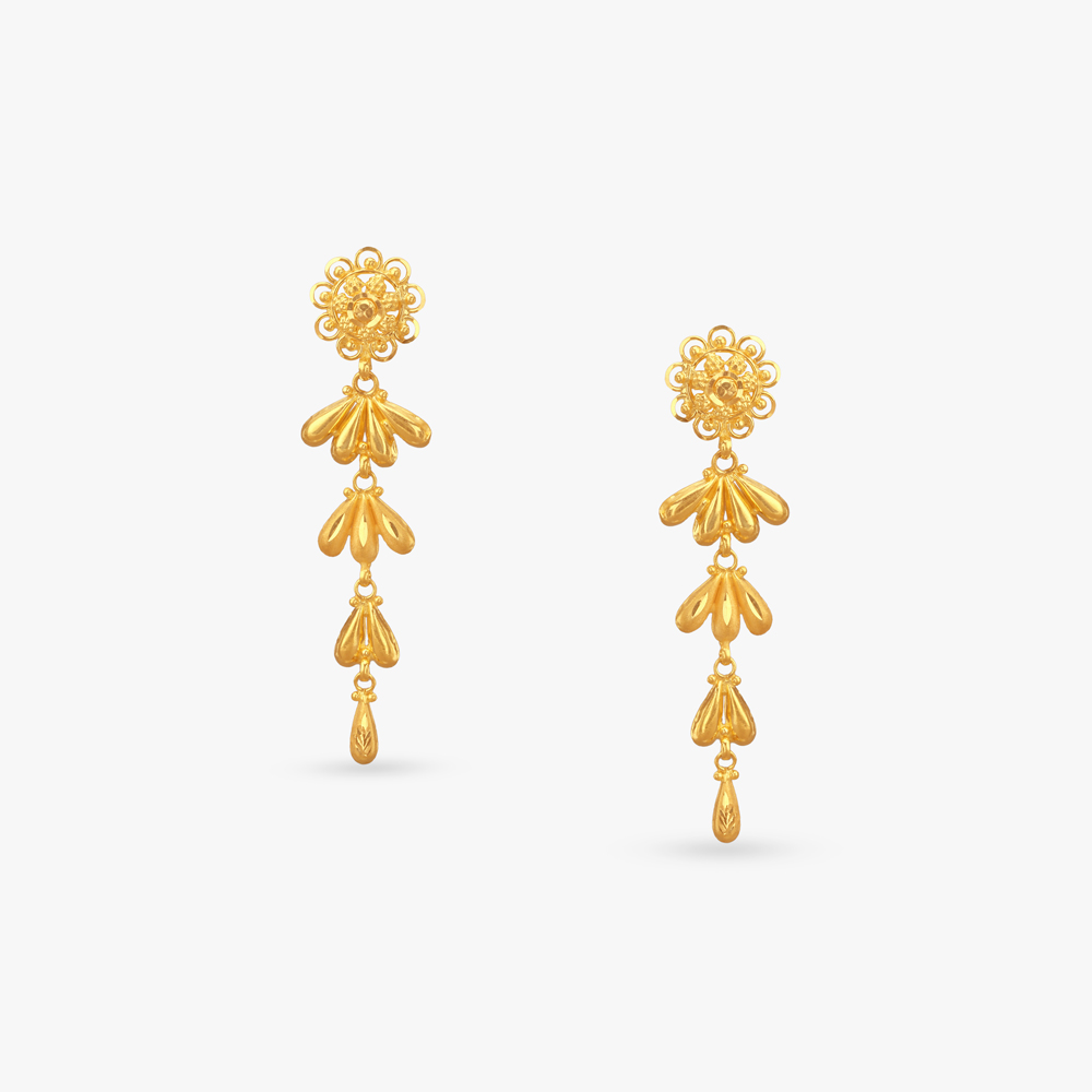 Cascading Lotus Gold Drop Earrings