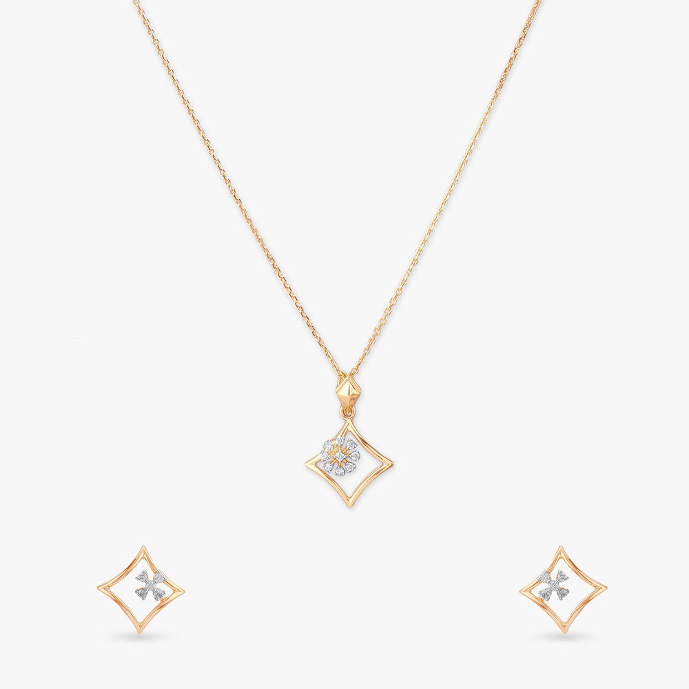 Prism Glow Diamond Pendant with Chain and Earrings Set