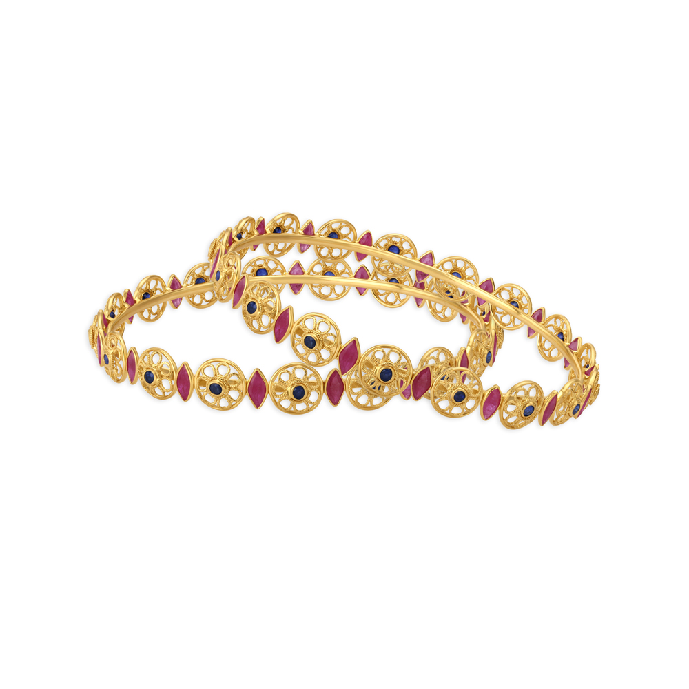 Elegant Ruby and Sapphire Gold Bangle