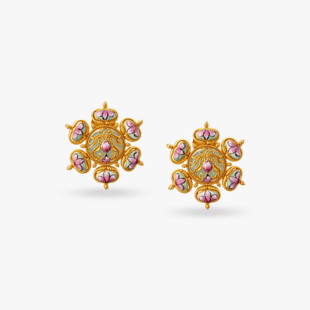 Floral Heritage Gold and Stone Stud Earrings