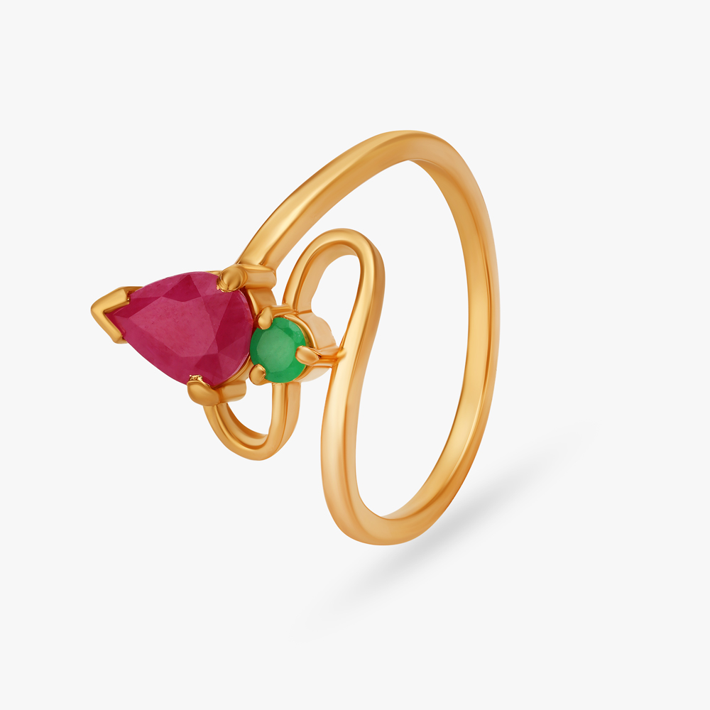 

Emerald And Ruby Studded Gold Ring