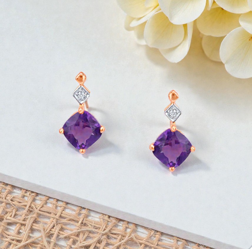 Amethyst Glint Diamond Stud Earrings