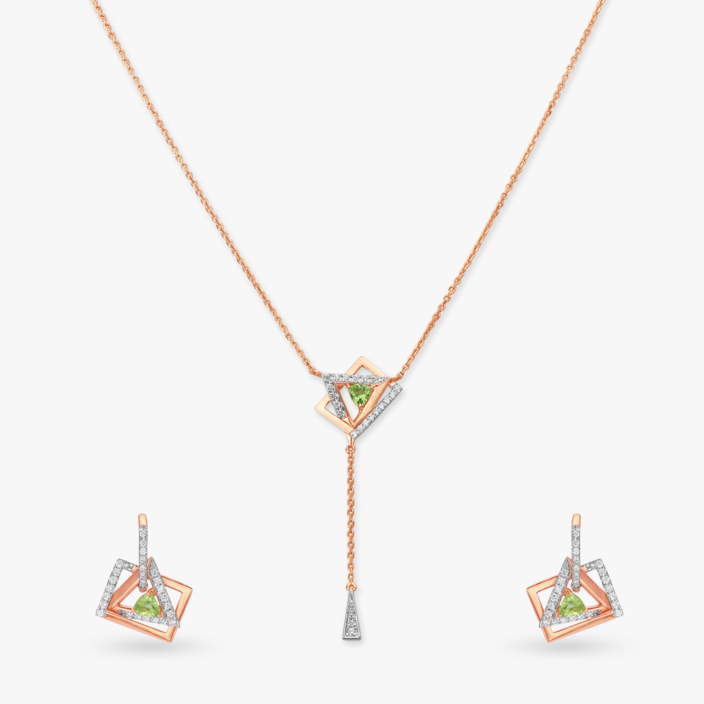 Geometric Diamond Necklace Set