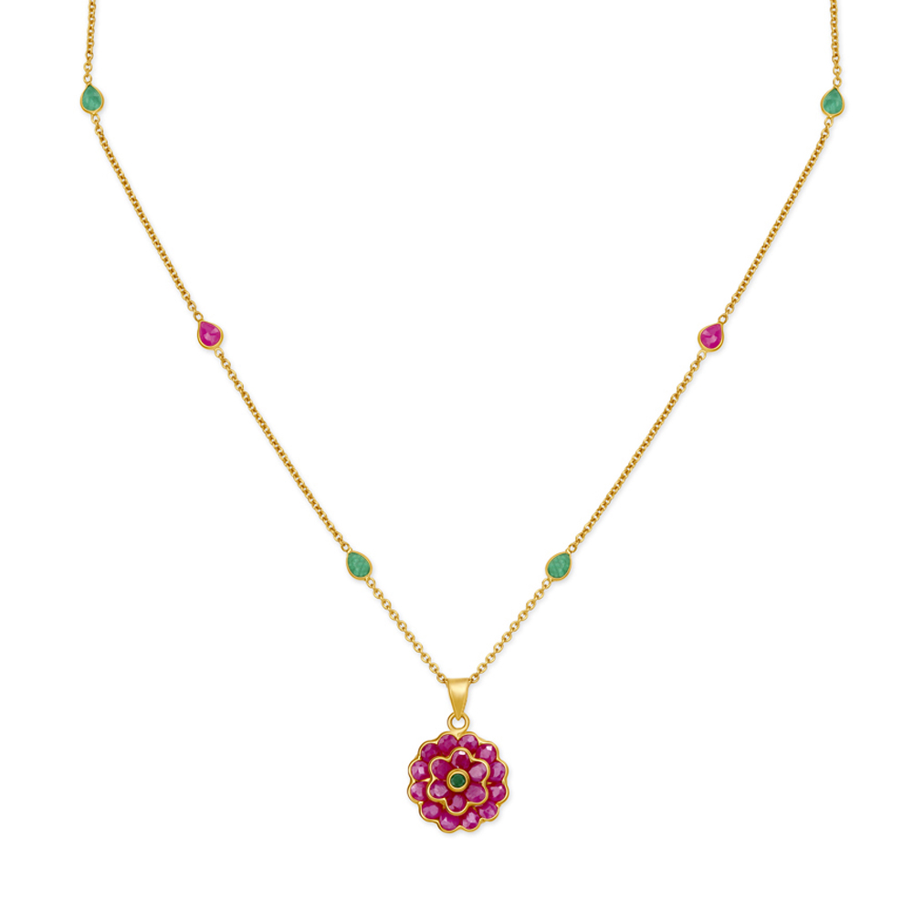 

Elegant Emerald and Ruby Pendant with Chain