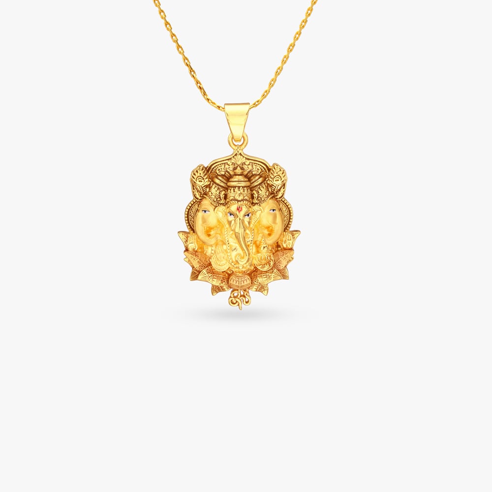 Trimukha Ganesha Gold Pendant