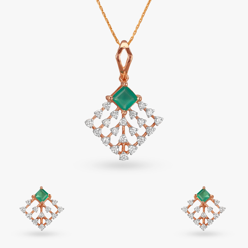Chic Radiance Diamond Pendant and Earrings Set