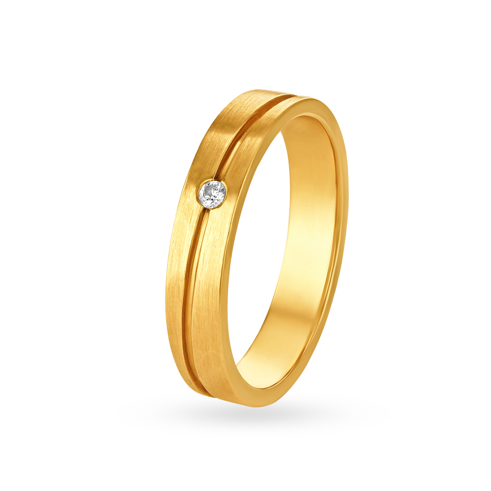 

Minimalistic Line Pattern Single Stone Diamond Ring for Men