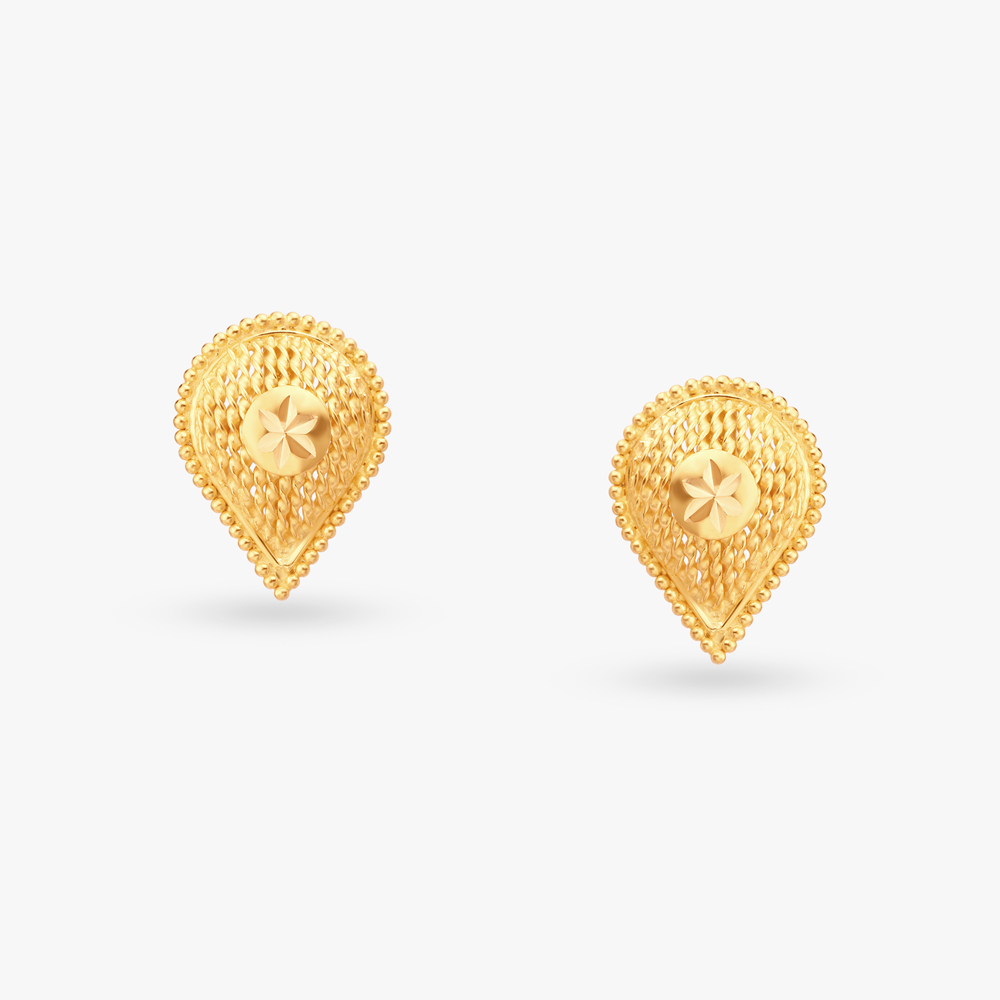 Intricated Teardrop Gold Stud Earrings