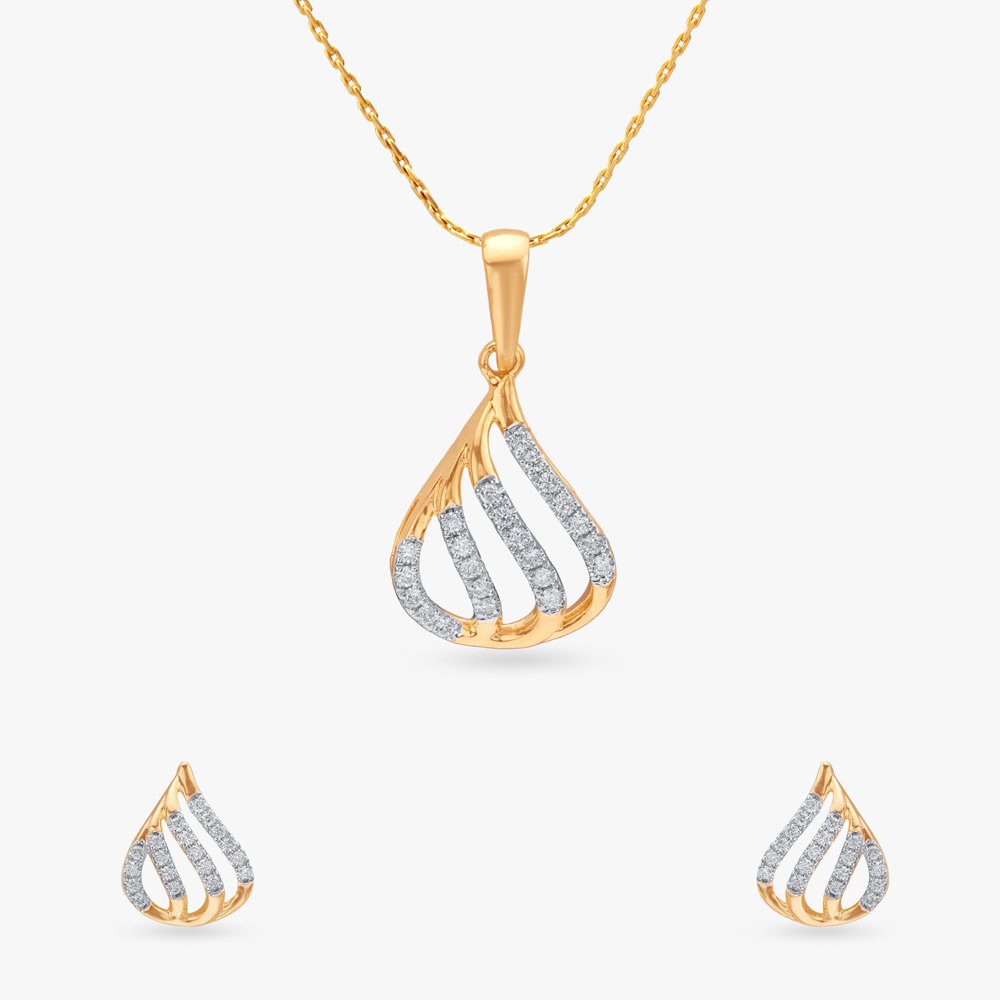 Wavy Gleam Diamond Pendant and Earrings Set