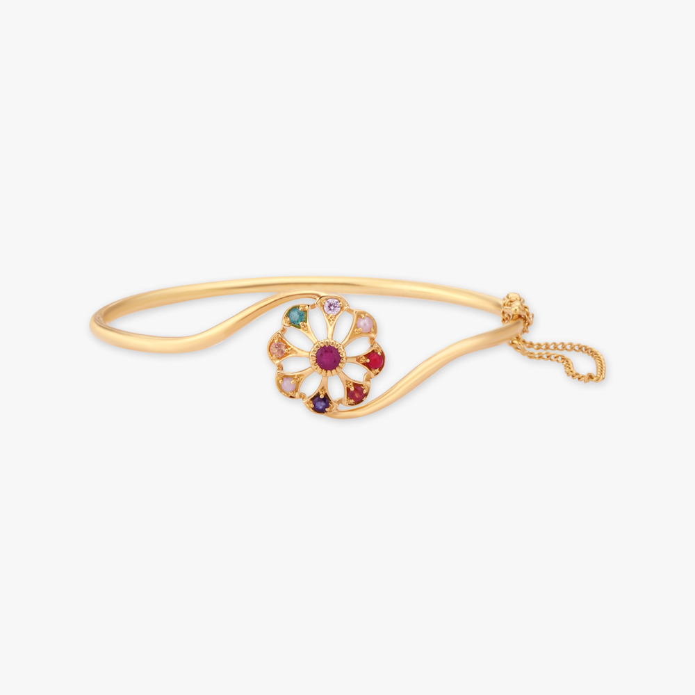 Floral Navratna Diamond Bangle